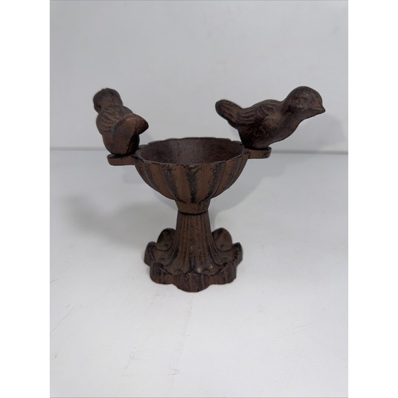 Other - Cast Iron Bird Bath Feeder Trinket Dish Ring Holder Statue Figurine Vintage 4" T